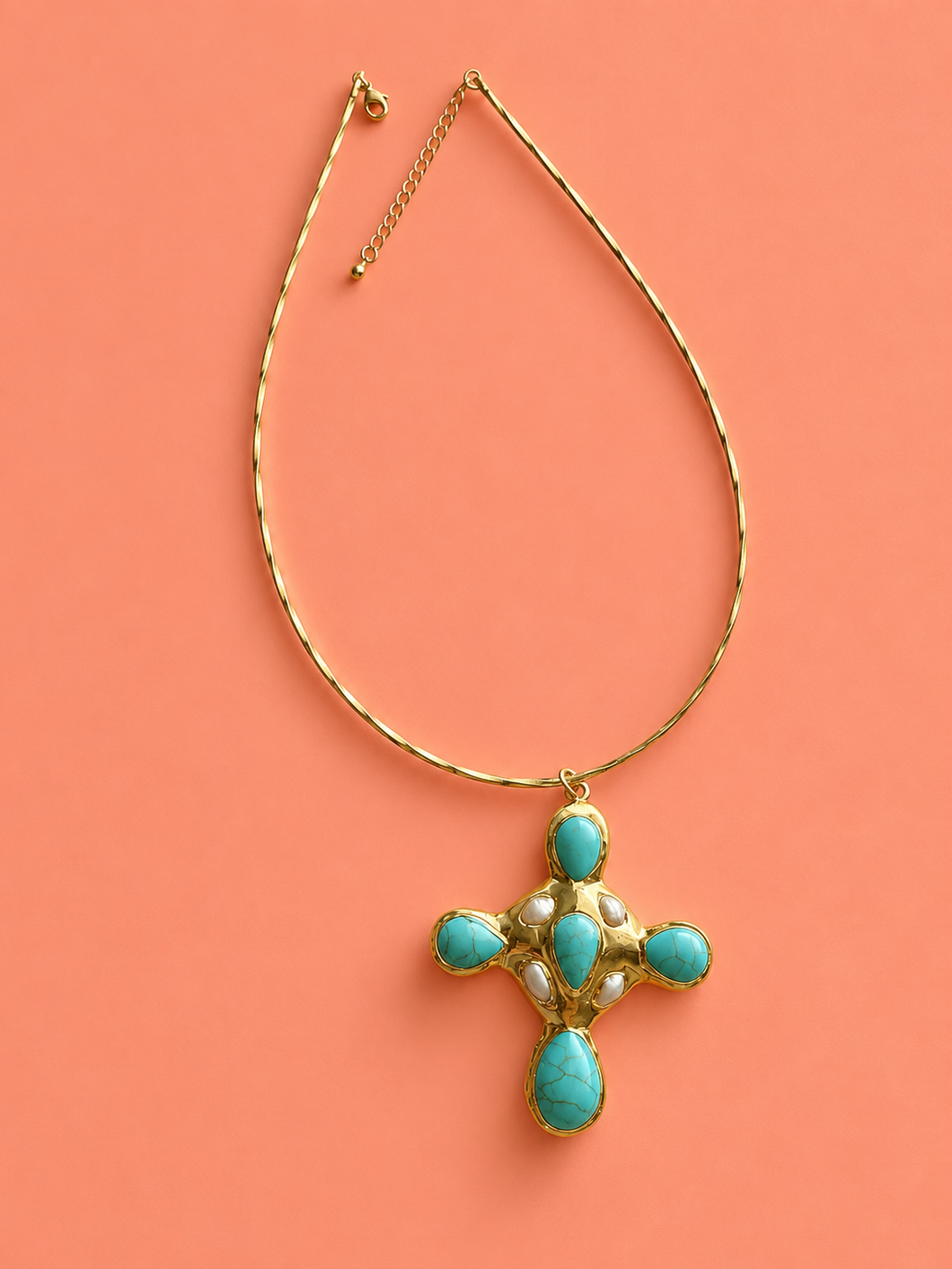Perla & Turquesa Cross Necklace – Juvier & Co.