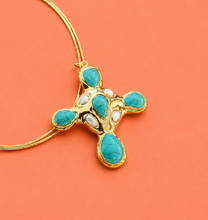 Load image into Gallery viewer, Perla &amp; Turquesa Cross Necklace
